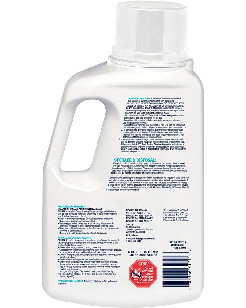 GLB® DUAL CONTROL SHOCK & ALGAECIDE ACME Pool & Spa Company